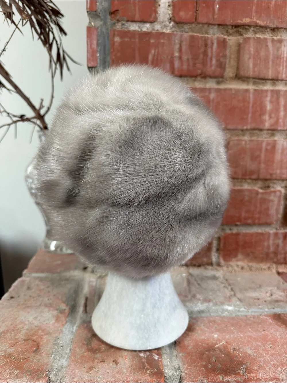 Vintage Luxury Genuine Fur Pillbox Hat- Light Gray